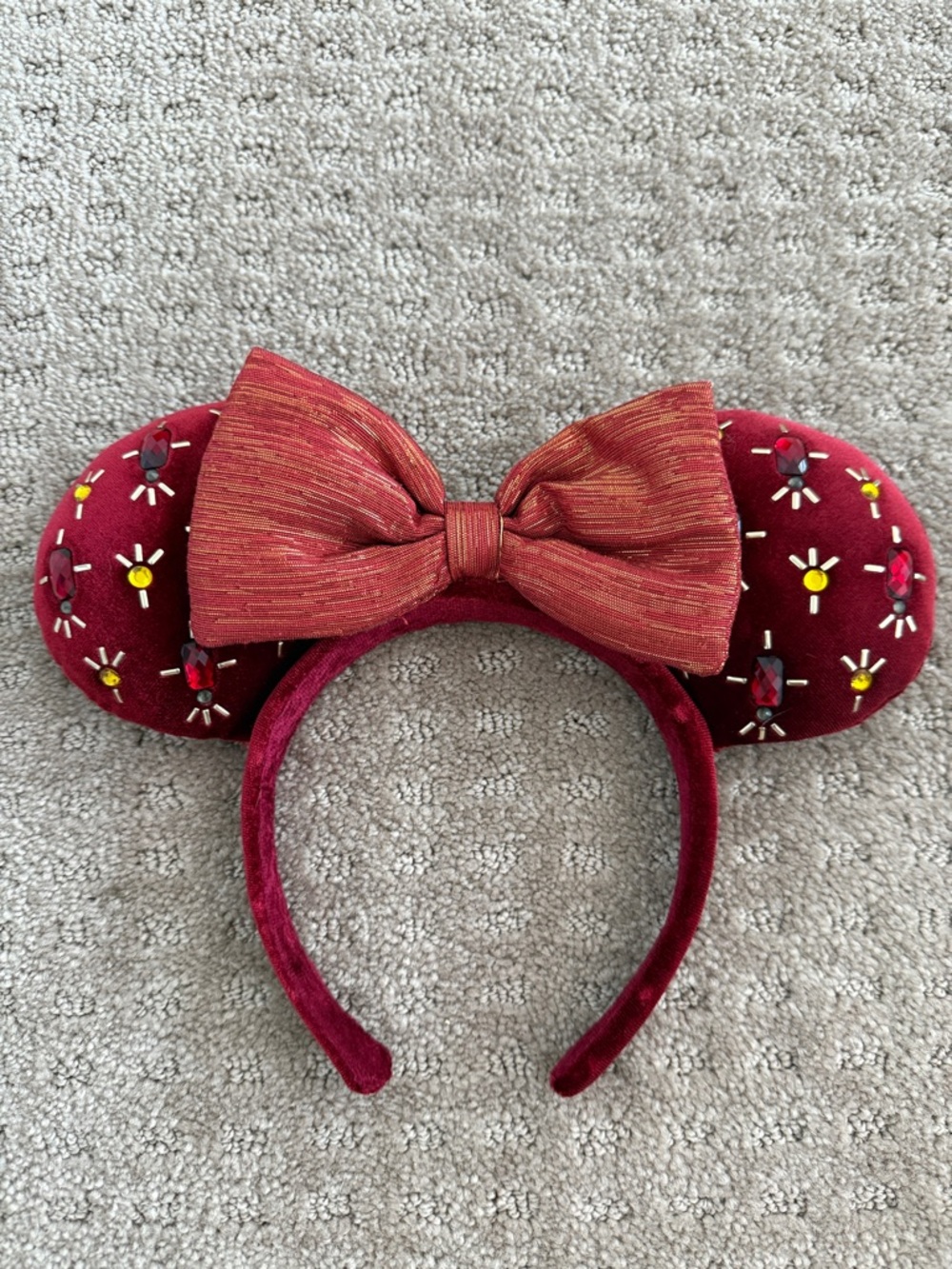 Disney Holidays Christmas Burgundy Gem-Embellished Mouse Ears Minnie Headband